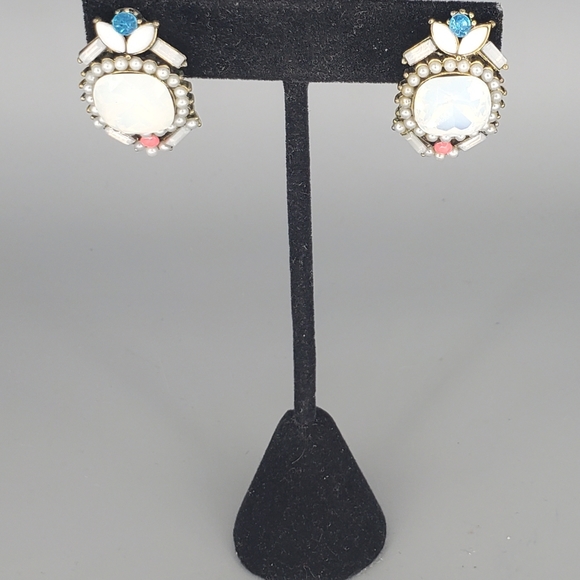 Milky White Studded Earrings and Religious Catholic Saint Bracelet Set - Picture 5 of 9